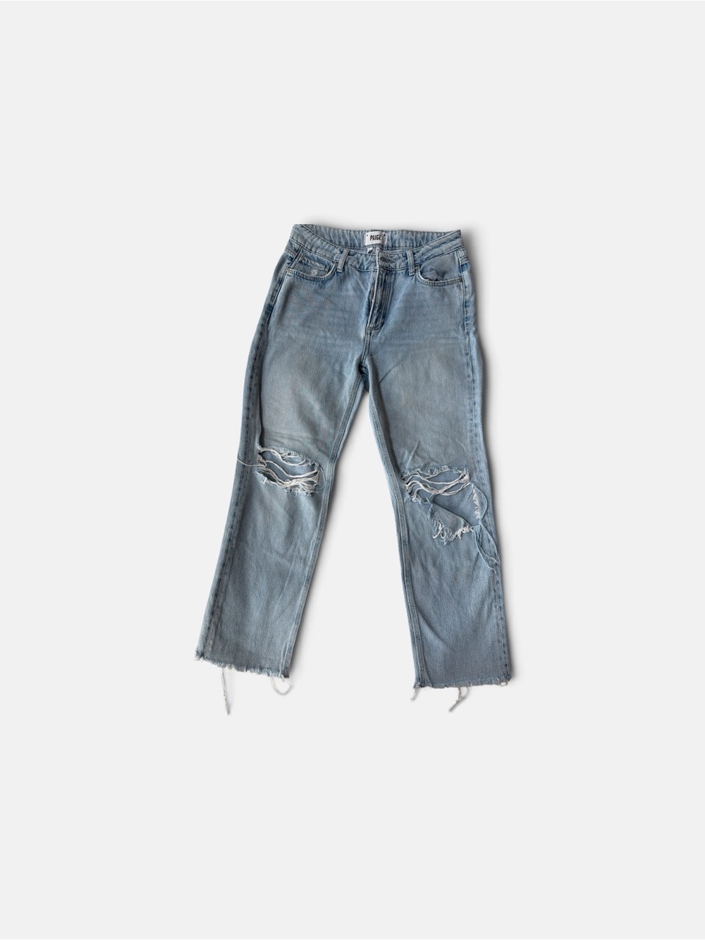 PAIGE Light Blue Distressed Wide-Leg Jeans